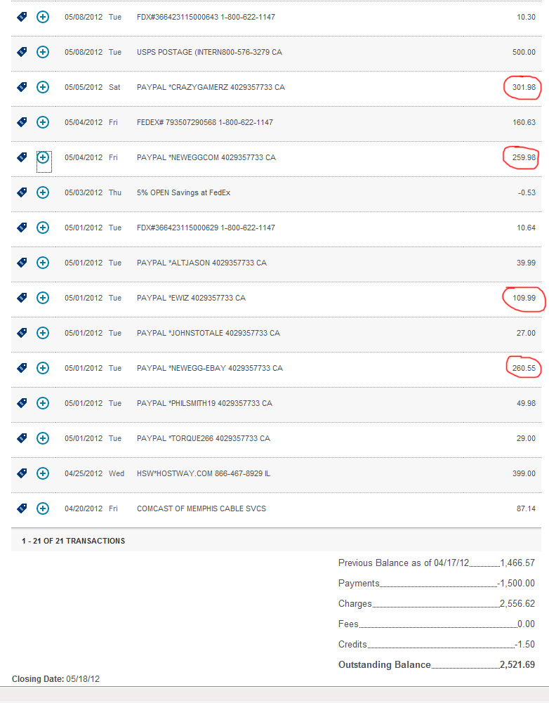 AMEX Charges